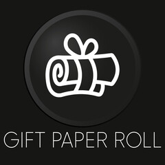 Gift paper roll minimal vector line icon on 3D button isolated on black background. Premium Vector.