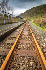 Fototapeta na wymiar Snowdon Ranger, narrow gauge railway station in early spring,Snowdonia,Wales,United Kingdom.