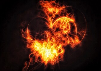 燃え上がるハート形の炎のイラスト
