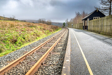 Fototapeta na wymiar Snowdon Ranger, narrow gauge railway station in early spring,Snowdonia,Wales,United Kingdom.