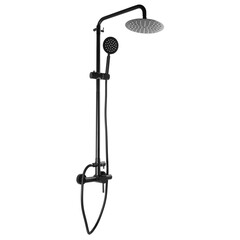 Photo of a shower column on a white background. Bathroom design. Elements in the interior. Water procedures increase the general tone of the body, they are also necessary for daily human hygiene.