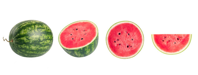Watermelon  whole and slices on white background