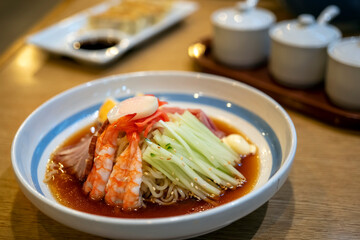 Reimen, Japanese food Ramen cold noodles.