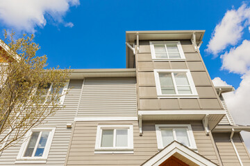 Neighborhood modern houses with in BC, Canada. Canadian modern residential architecture.
