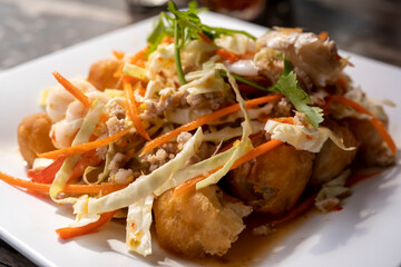 Spicy salad of deep-fried dough, Thai style food
