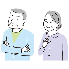 線画カラーイラスト　シニア夫婦　感心＆喜ぶ