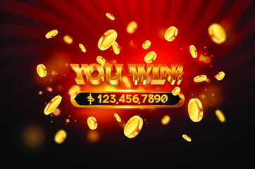 You Win with gold coin flying isolation, Casino online concept, Slot game element, casino element design, Vector