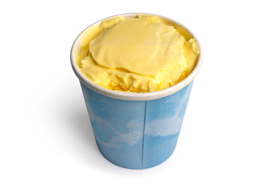 pint of mango ice cream isolated on white background.