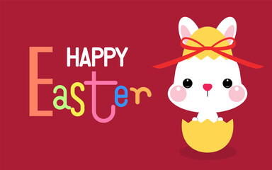 Happy Easter vector illustrations of bunnies, rabbits, Easter egg, birds and bunting for Easter card, banner, greeting cards, posters, holiday cover. 