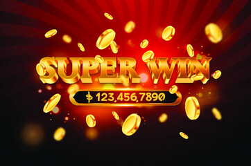 Super Win with gold coin flying isolation, Casino online concept, Slot game element, casino element design, Vector