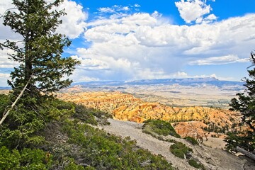 Bryce Canyon National Park, Utah. Giant natural amphitheaters, hoodoos, delicate and colorful pinnacles, red, orange, and white colors of rocks
