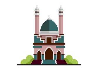 Small mosque building with two towers. Simple flat illustration