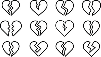 broken heart set. broken heart shaped symbols. Heart Shape Icons. Red cracked hearts flat icons set. Wrecked heart. Beautiful icon of broken heart