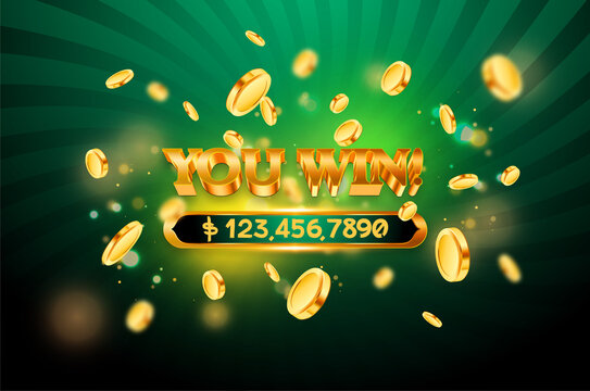 You Win of Golden typography with Many coin flying, Casino online concept, Slot game element, casino element design, Illustration