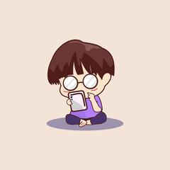 The Best Chibi Man Sit Using Smartphone