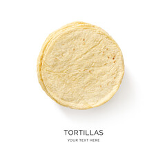 Creative layout made of corn tortilla on the white background. Flat lay. Food concept. Macro  concept.
