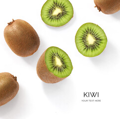 Creative layout made of kiwi on the white background. Flat lay. Food concept. Macro  concept.