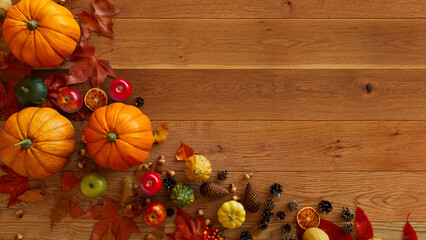 Natural wood Surface with fall themed border.