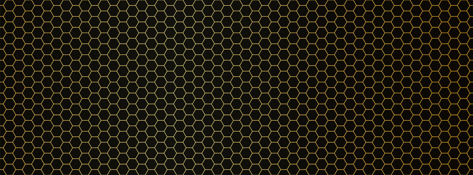 Vector dark backgorund with black and gold hexagon seamless pattern.