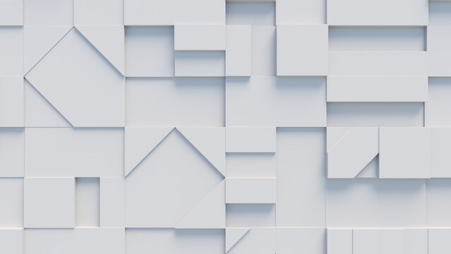 White 3D Shapes neatly organized to make an abstract Futuristic background. 3D Render .  