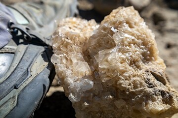Crystals next to hiking boot