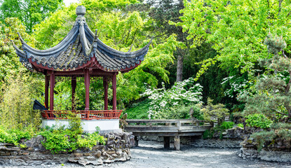 A pagoda in Dr Sun Yat-Sen classical chinese garden downtown Vancouver, in British Colombia,...