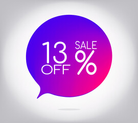 13% off gray gradient banner. Vector illustration label, colorful gradient label design or color transition for your modern design discount campaign promotion