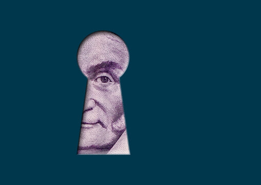 Mathematiker Gauss blickt durch ein Schl&uuml;sselloch