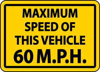 Maximum Speed 60 MPH Label Sign On White Background