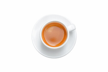 top view of hot espresso coffee isolated on white background with clipping path