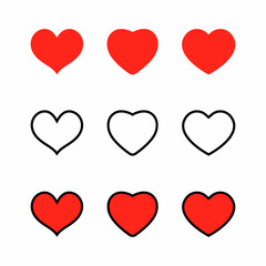 Icon Set of Red Heart. Love Line Symbol Vector