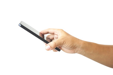 Holding the phone by upside down hand to scan.