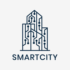 modern city technology logo vector, simple minimalist monoline linear logo template