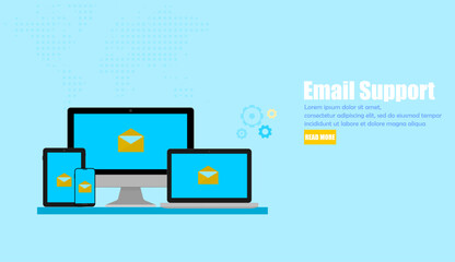 Email support.Design website covers and web pages for user support and maintenance.Vector illustration design