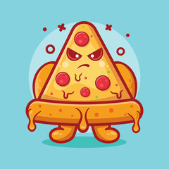 serious pizza character mascot with angry expression isolated cartoon in flat style design