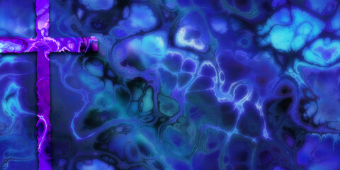 purple cross on blue marbled background