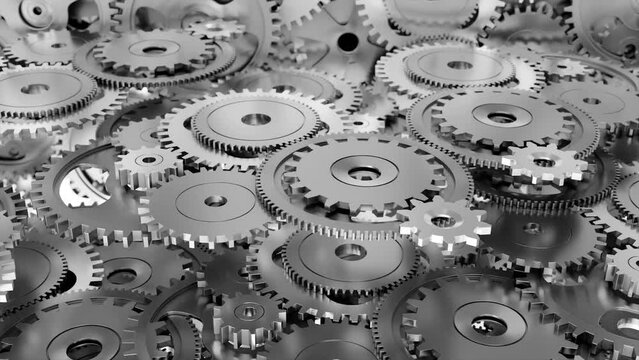 Industrial video background with gears. 3d animation.