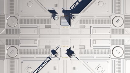 High angle view laboratory control room texture 3D rendering sci-fi fiction industrial wallpaper backgrounds © mapichai