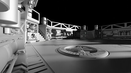 Side view laboratory lighting texture scene 3D rendering sci-fi fiction wallpaper backgrounds