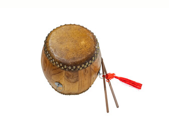 Traditional asian percussion instrument.chinese antique drum made of wooden and leather