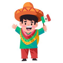 Mexican kids boys children wearing mexico spanish sombrero traditional costume greetings welcoming festival with smile happy
