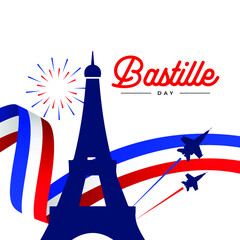 Fototapeta na wymiar Happy bastille day banner template. France wafing flag design
