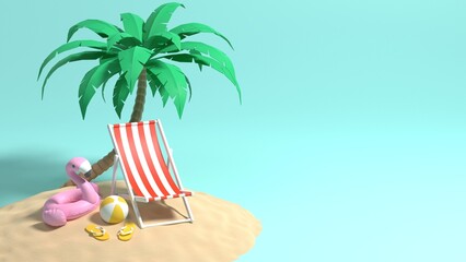 Summer Background with beach accessories. 3d rendering