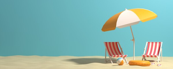 Summer Background with beach accessories. 3d rendering