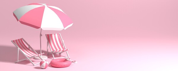Summer Background with pink flamingo baloon. 3d rendering