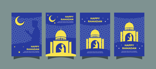 Modern Ramadan Kareem set of posters.  invitations design. Vector illustration 