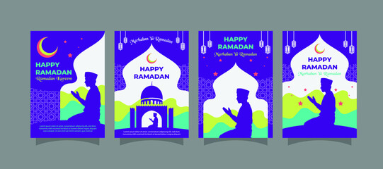 Modern Ramadan Kareem set of posters.  invitations design. Vector illustration 