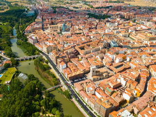 Fototapeta na wymiar Panoramic view from the drone on the city Palencia. Spain