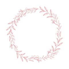 手描きの花の丸フレーム/ Hand-Drawn Floral Circle Frame, Wreath, Great for Invitation Card, Message Card-Vector Image