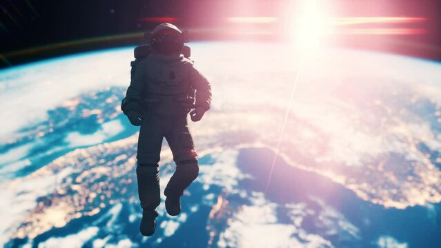 Astronaut in outer space over the planet Earth